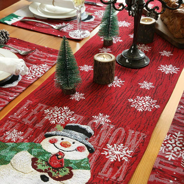 Camino de mesa de invierno con diseño de muñeco de nieve rojo,decoración  navideña para mesa de comedor para el hogar,fiesta en interiores,33 x 183cm