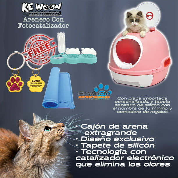 KE WOOW ARENERO para Gato, Extra Grande, Caja de Arena para Gatos  Semi-AUTOMATICO, Areneros Abiertos, Cat Litter, Color Blanco Gratis Placa de  Identificacion Grabada y Personalizada : : Productos para  animales