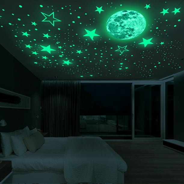 Pegatinas decorativas fluorescentes, pegatinas decorativas de estrellas  luminosas lunares Zefei Wu