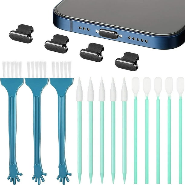 Kit de cepillo de limpieza de puerto de teléfono compatible con enchufe  antipolvo de metal para iPhone 11 (a-1b)