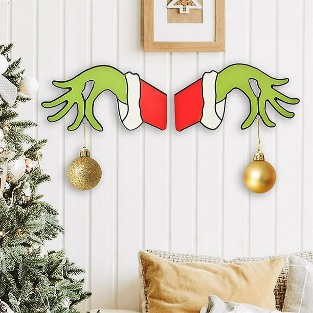 Decoración navideña puerta de madera adorno colgante Navidad ladrón mano  decoraciones de pared para el hogar rojo, green2pcs JAMW Sencillez
