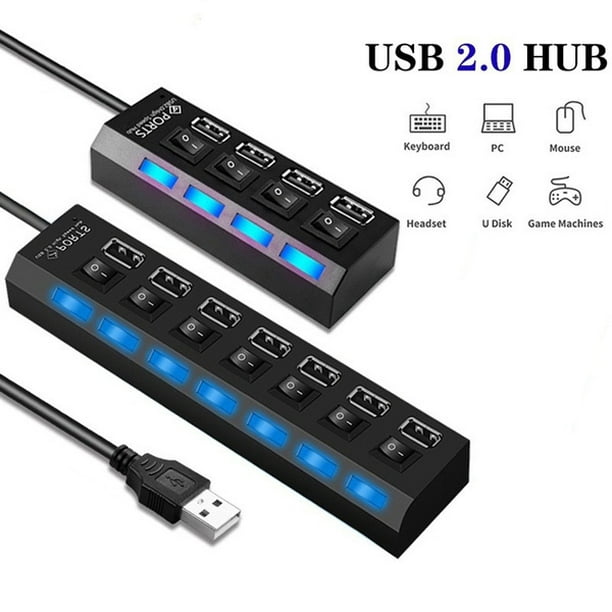 Concentrador USB 2.0 con interruptor de encendido/apagado y LED para hasta  4 ó 7 puertos