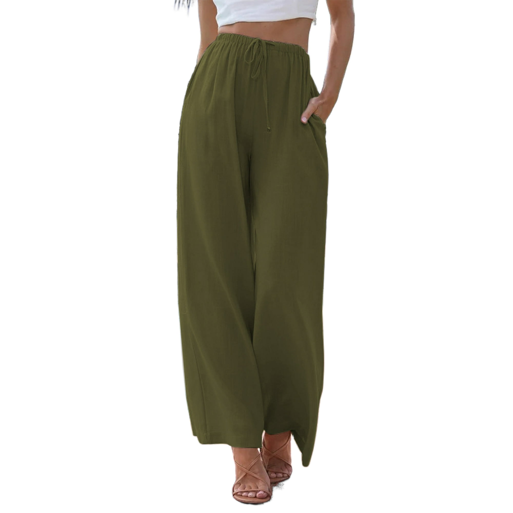 Pantalones Pantalones holgados de mujer Pantalones casuales de verano de  cintura alta Cintura elásti Ygjytge Verde T M para Mujer