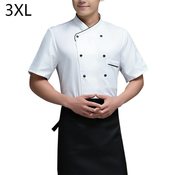de chef Delantal de cocina de manga corta Trajes de doble botonadura Camisas de costura para hombres Estilo simple para barra de café Blanco Inevent LF000329-11 | Bodega Aurrera