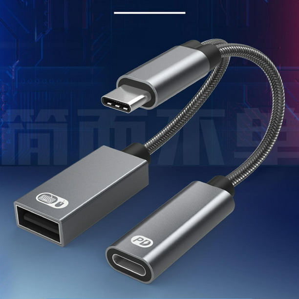 Adaptador USB C a USB OTG y cable de carga, divisor USB-C 2 en 1 con PD de  60 W de carga rápida tipo C OTG y puerto USB A hembra compatible con