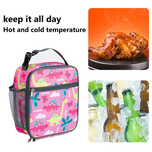 MFTJYO Fiambrera con flores de oro rosa para niños, bolsa de almuerzo  aislada, bolsa enfriadora, bolsa congelable, correa de hombro, lonchera con