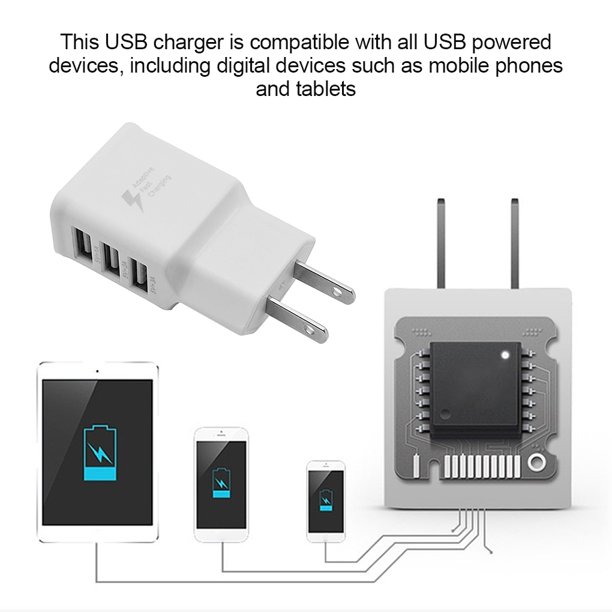 Cargador de teléfono 5V 2A Adaptador de carga rápida universal 3 Cargador  móvil portátil USB, enchufe de la UE Inevent EL001228-01