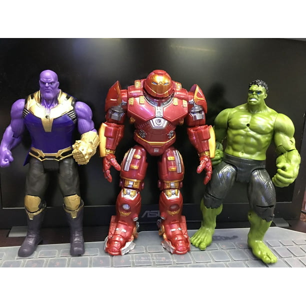 Figuras de acción de superhéroes de Marvel para niños, juguetes de PVC de  Disney, vengadores, Iron Man, Hulk, Thanos, luz intermitente en el pecho