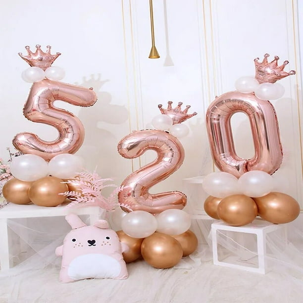  JZYZSNLB Globos de globo para cumpleaños de 3 años, 40  pulgadas, para primer cumpleaños, corona, figura, aluminio dorado y rosa,  decoración de feliz cumpleaños, para niños y niñas (Color: 3) 