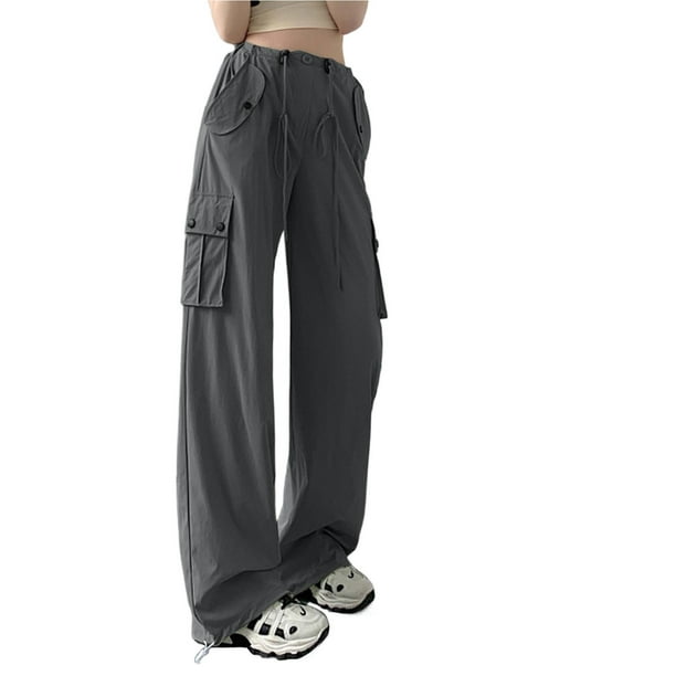 Gibobby Pantalones de mezclilla tipo cargo para mujer Pantalones de chándal  informales para mujer, ropa holgada de ajuste relajado, cordón en la  cintura con bolsillos(Gris,XL)