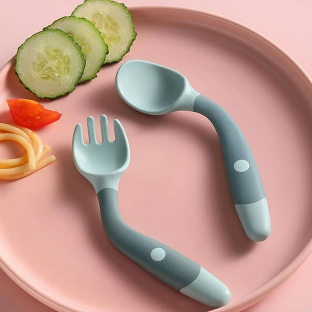 Set Cuchara Tenedor De Silicona Flexible Bebe Alimentación