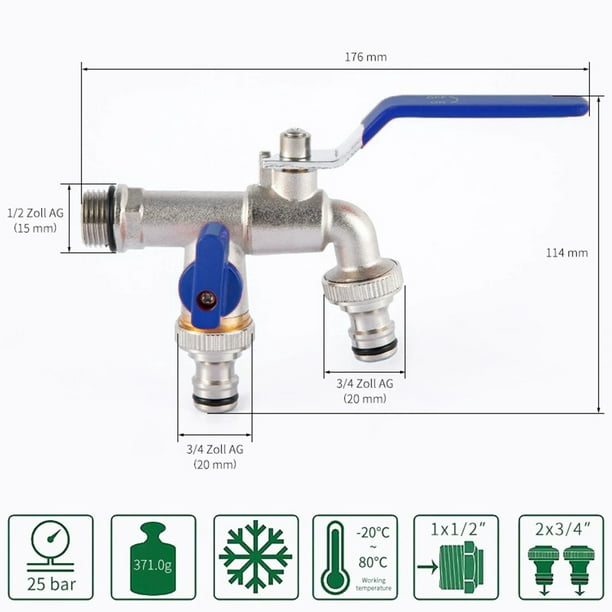 Válvula doble de 1/2 pulgada, grifo exterior, conector de manguera de  tanque de agua de latón, grifo de jardín Likrtyny Para estrenar