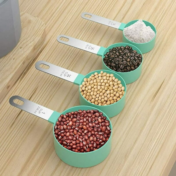 Juego de 8 tazas y cucharas medidoras de plástico, fáciles de leer,  cucharas medidoras con impresión grande y boquilla para medir ingredientes