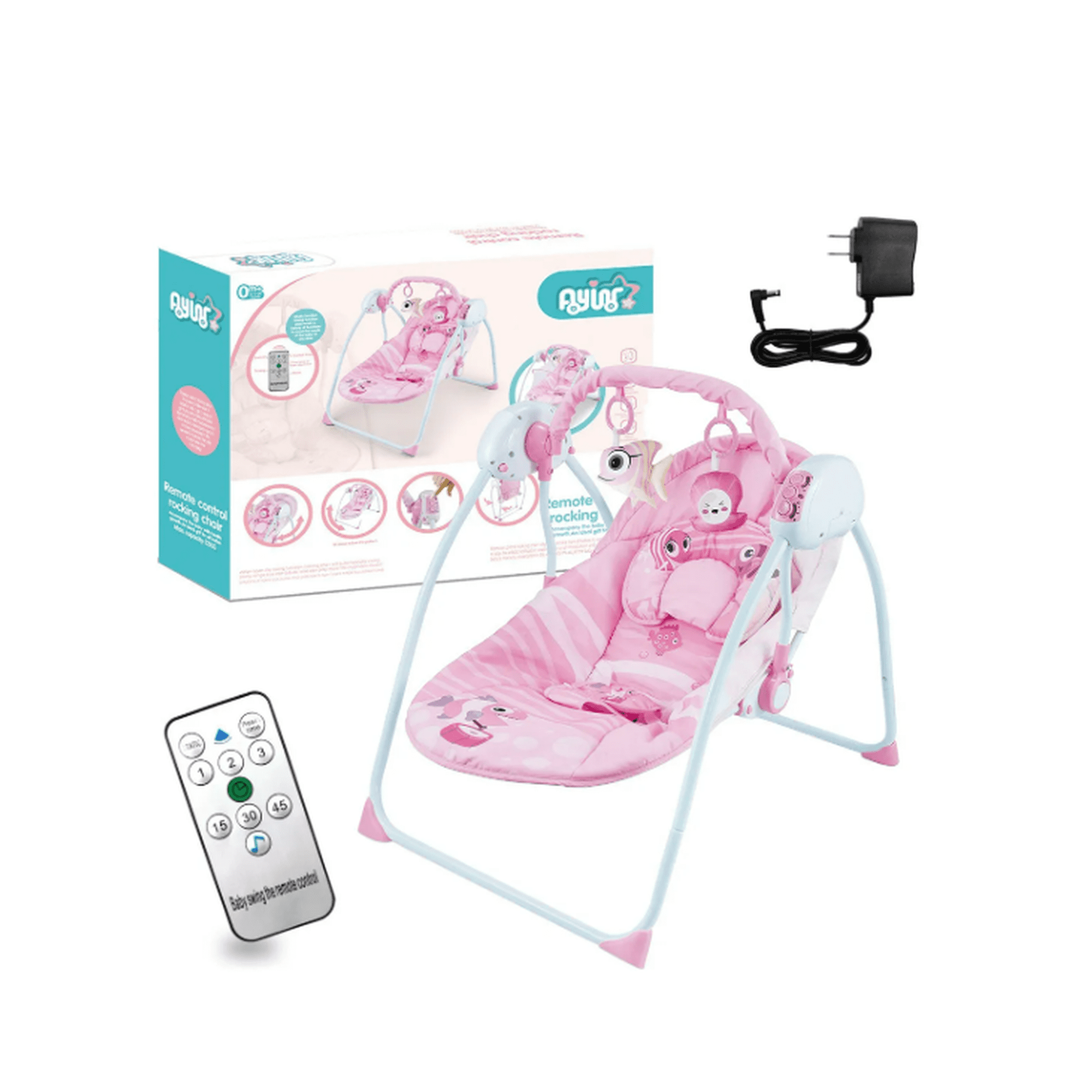 Silla mecedora para bebes columpio control remoto mosquitero color rosa
