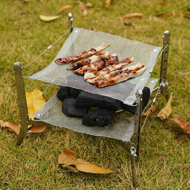 Parrilla de carbón portátil para acampar y cocinar con bolsa de transporte,  pequeño pozo de barbacoa, mini barbacoa plegable de acero inoxidable