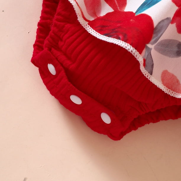 Gibobby Mamelucos para bebe niño Conjunto de diademas para niñas pequeñas  con volantes de manga larga con estampado floral y(Rojo, 0-3 Meses)