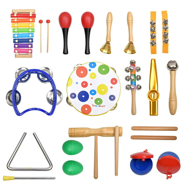 Stoie's Juego de instrumentos musicales para niños, 19 piezas para niños de  3 a 5 años, juguetes musicales de percusión de madera para bebés y niñas