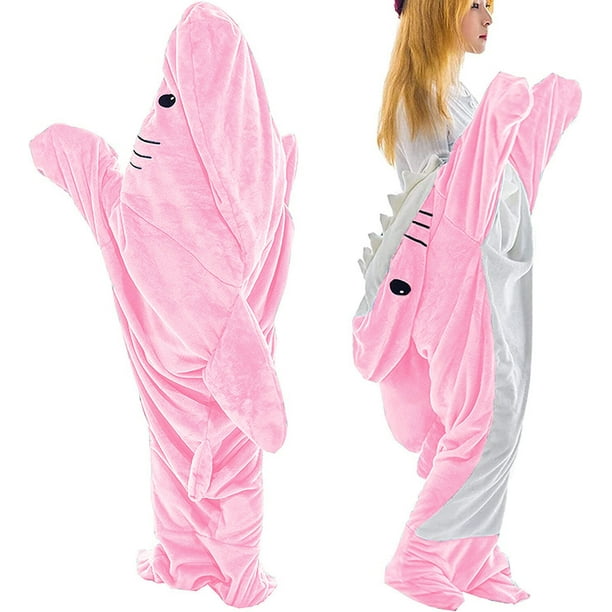 Saco de dormir de tiburón de dibujos animados, manta de franela portátil de  gran tamaño con capucha, manta de tiburón suave y acogedora para adultos y  niños Fivean unisex