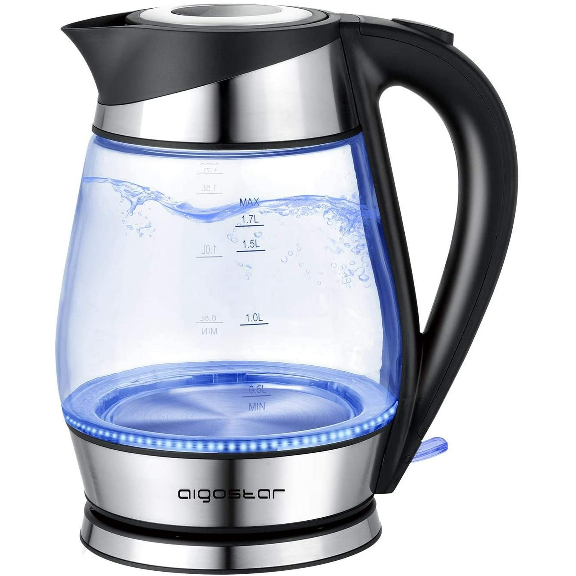 Aigostar Hervidor eléctrico – Hervidor de té eléctrico de vidrio de 1500 W  hervir rápidamente hervir agua eléctrica para té y café, 1.7 L con interior