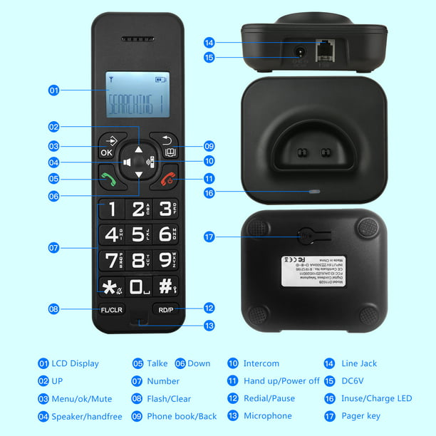Teléfono Inalámbrico de Mano, D1102B Teléfono Digital de Llamadas Manos  Libres de 1,6 Pulgadas para la Oficina Teléfono Fijo para el Hogar Teléfono  Fijo para Negocios, Oficina Y(Enchufe de la UE) 