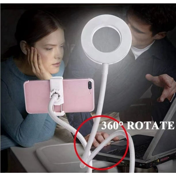 Anillo de luz para selfies con brazo largo y soporte para teléfono móvil  para chat en vivo en línea (negro) JM