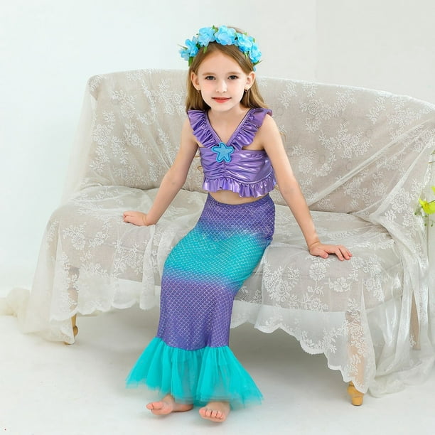 Disfraz De Sirena Ariel Para Niña Vestido De Lujo Para Niños