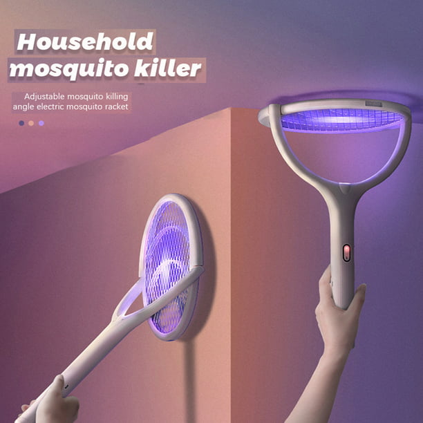 Matamoscas eléctrico 5 en 1, cabezal giratorio, matamoscas recargable,  raqueta, trampa para mosquitos con malla de seguridad de 3 capas