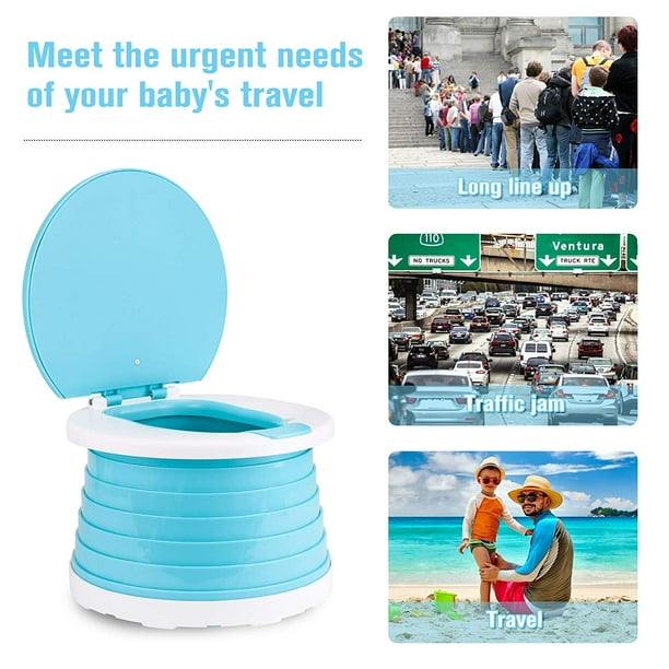 Orinal portátil para viajes de niños pequeños, asiento de inodoro plegable,  inodoro de entrenamiento para bebés para exteriores e interiores, fácil de