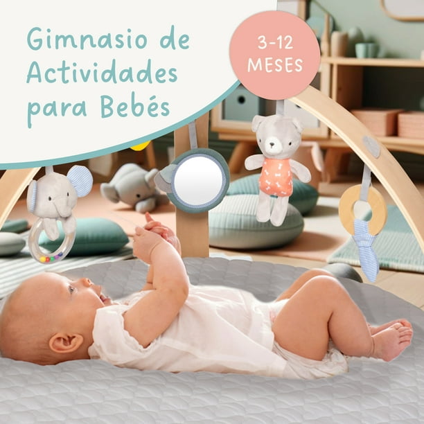 Gimnasio para Bebe Azul de Madera Montessori Premium - Gym para Bebe con  Base Acolchonada - Baby Gym Plegable, Ligero y Fácil de Transportar - Gimnasio  Bebe con 5 Juguetes + Almohada