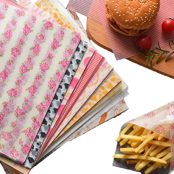 50 piezas de papel desechable para envasado de alimentos, papel de aceite  de papas de hamburguesa de pan sándwich a prueba de grasa