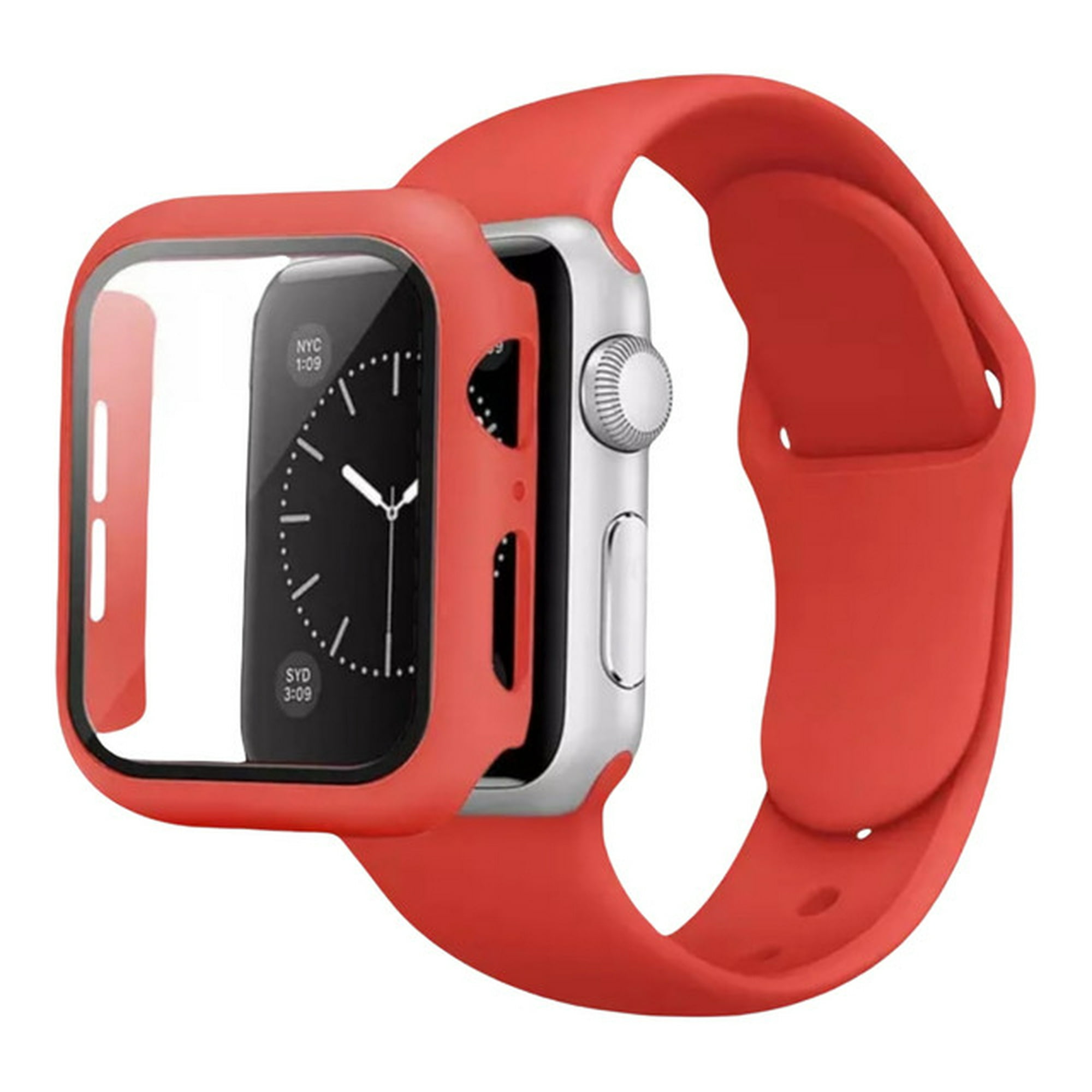 Correa para apple watch de 45mm de silicón + case protector de pantalla con cristal templado. mamá pulpo silicón con case