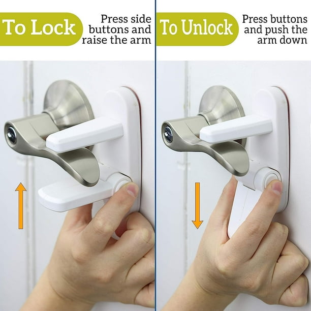  Paquete de 4 bloqueos de palanca de puerta a prueba de niños  que evitan que los niños abran puertas. Fácil de instalar y usar, adhesivo  VHB 3M, no necesita herramientas ni
