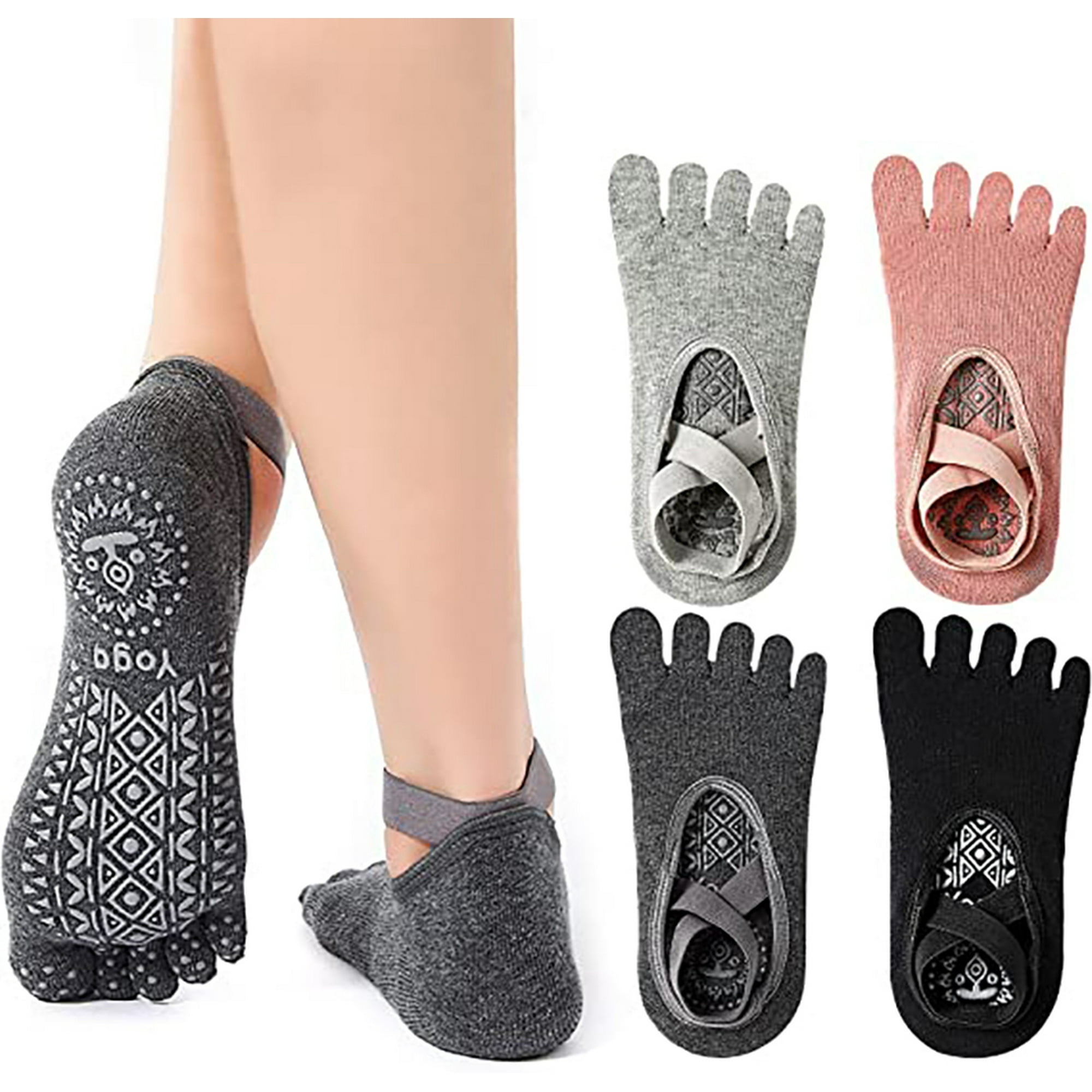 3 pares de calcetines de yoga con agarre para mujer, antideslizantes, 5  dedos separados para pilate
