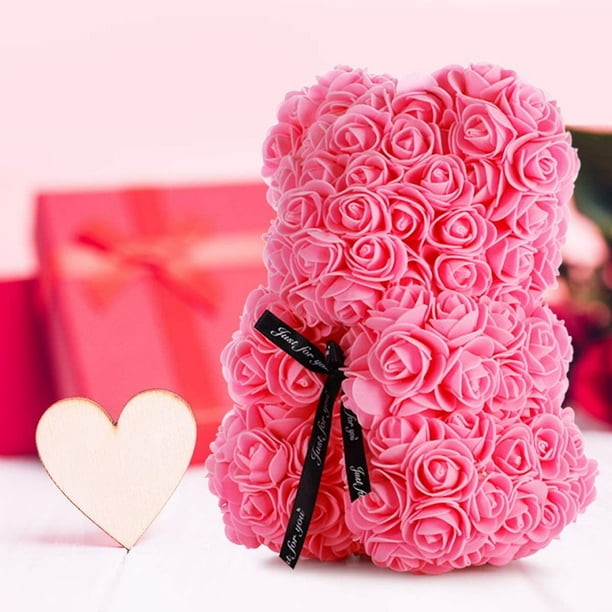 12 Regalo del Día de San Valentín, rosa roja de 25cm, oso de peluche, flor  rosa, decoración Artificial, regalos de Navidad, regalo de San Valentín