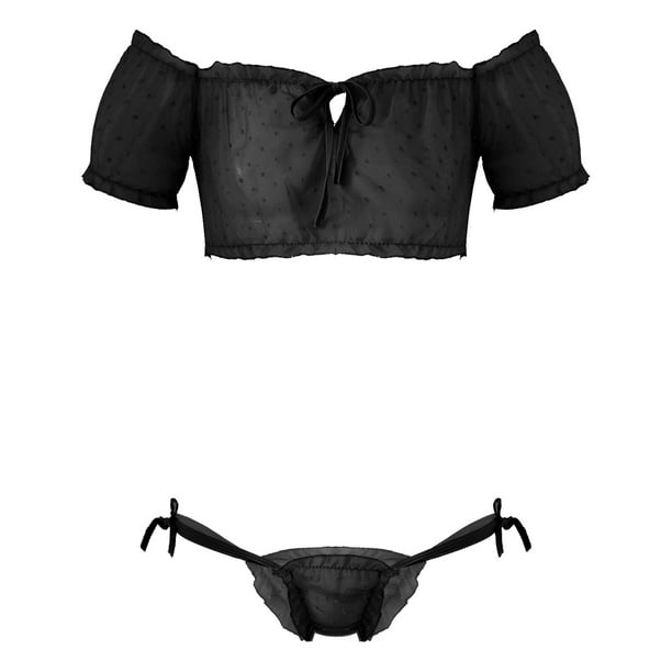 Men's Two-piece Lace Lingerie Set Bra Briefs Sissy Panties Underwear  Nightwear