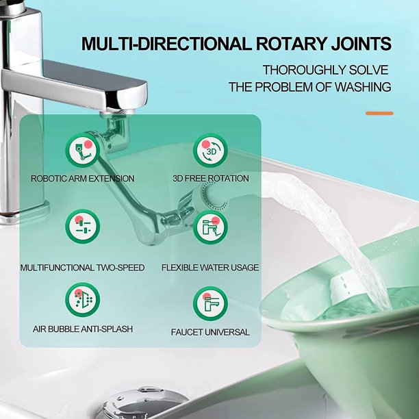 Extensión de grifo giratoria de 1080 grados, cabezal rociador Universal,  adaptador extensor de grifo de baño, aireador, 2 modos de pulverización