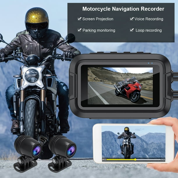 Cámara para salpicadero de motocicleta, cámara de salpicadero para moto  deportiva HD 1080P, lente doble, cámara