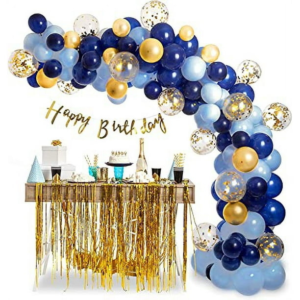 Globos Metalicos Azules y Dorados Cortinas Decoracion Para Cumpleaños De  Hombre