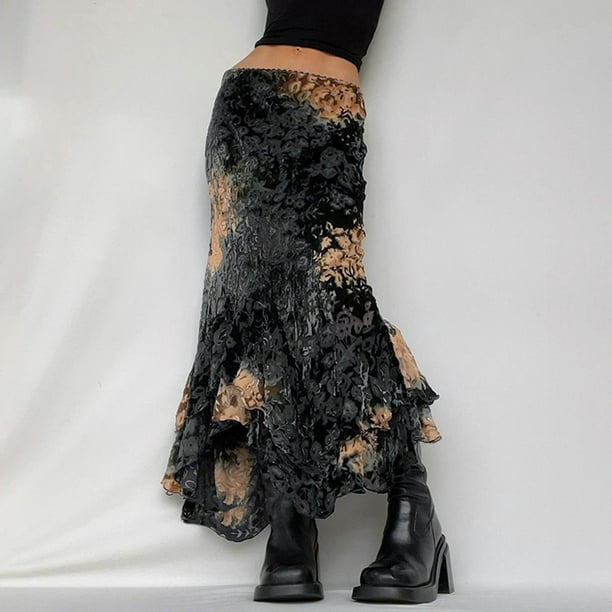 Falda Faldas largas elegantes con estampado de leopardo vintage faldas con  dobladillo asimétrico de Cgtredaw Para estrenar