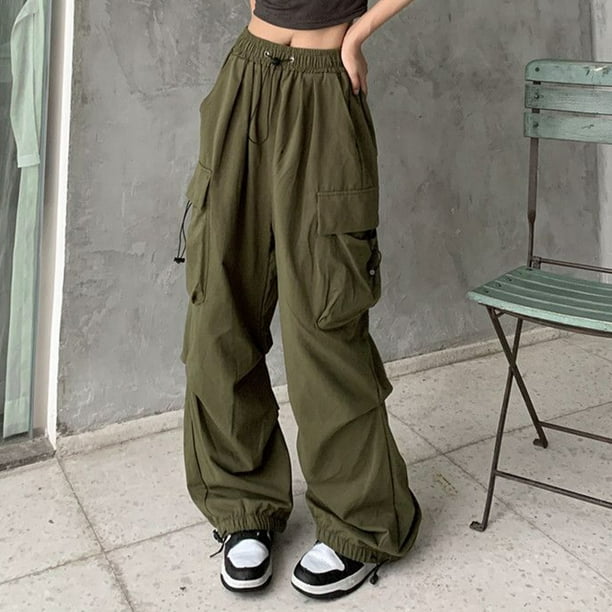 Pantalones Cargo verde militar para mujer, pantalón de cintura