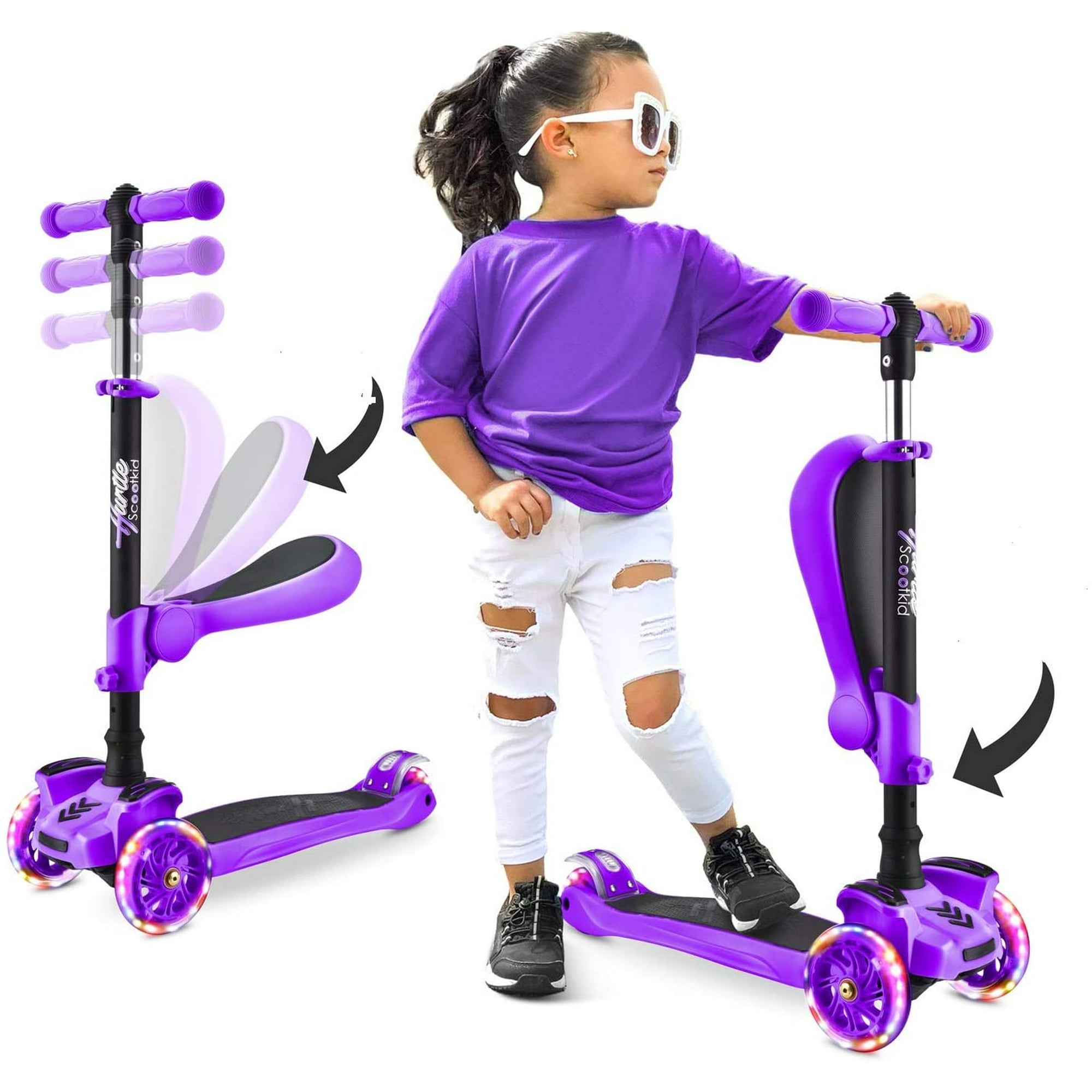 Patinete para niños de 3 a 5 años, scooter para niños de 2 años en adelante  con LED de 3 ruedas, altura ajustable, barra en T de aluminio ligero para