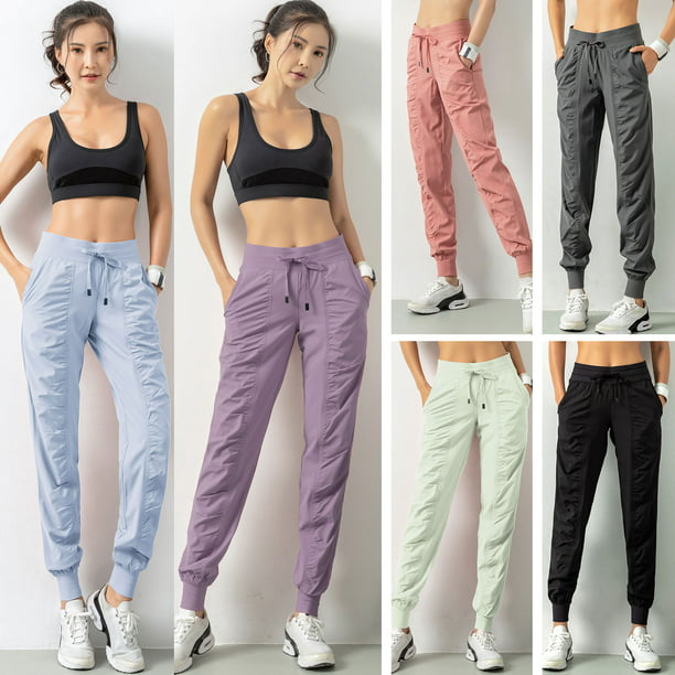 Pantalones deportivos para mujer con bolsillos laterales con cordón  Pantalones Joggers Yoga