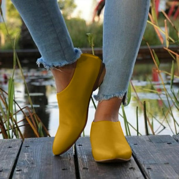 Zapatos mujer Color sólido Moda informal Tacones planos Botines puntiagudos resistente FOPL2488 | en línea