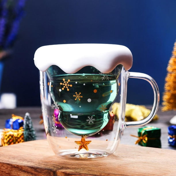 Taza de navideña con tapa para nieve 10 (300 ml) Taza de café irrompible  árbol de Navidad para Soledad taza de café transparente