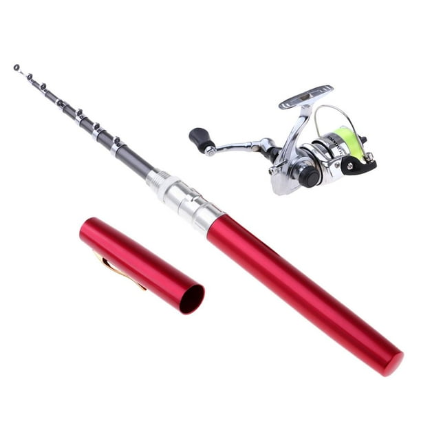 Kit de caña de pescar con bolígrafo, mini caña de pescar de 39 pulgadas,  caña de pescar telescópica portátil con carrete giratorio, carrete de caña  de