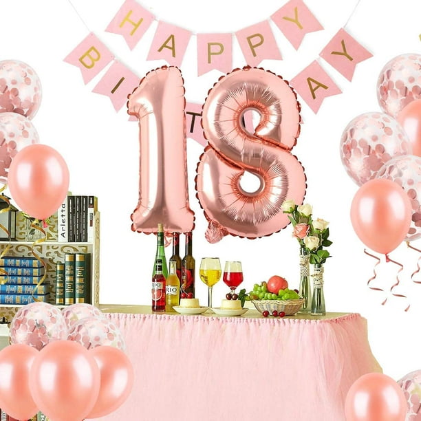 Decoraciones de cumpleaños 18, Hola 18, Oro Rosa 18 Cumpleaños, Decoración  de Cumpleaños 18, Globos de Cumpleaños 18, Fiesta 18, Chica de Cumpleaños 18  -  México