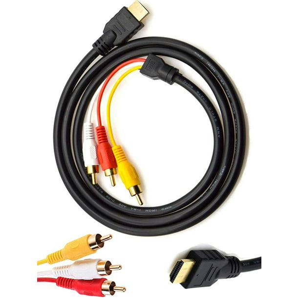 Cable HDMI a RCA 5 pies / 1,5 m HDMI macho a 3-RCA Video Audio AV  Componente Adaptador convertidor Cable para HDTV (Negro) Vhermosa CZDZ-HY57