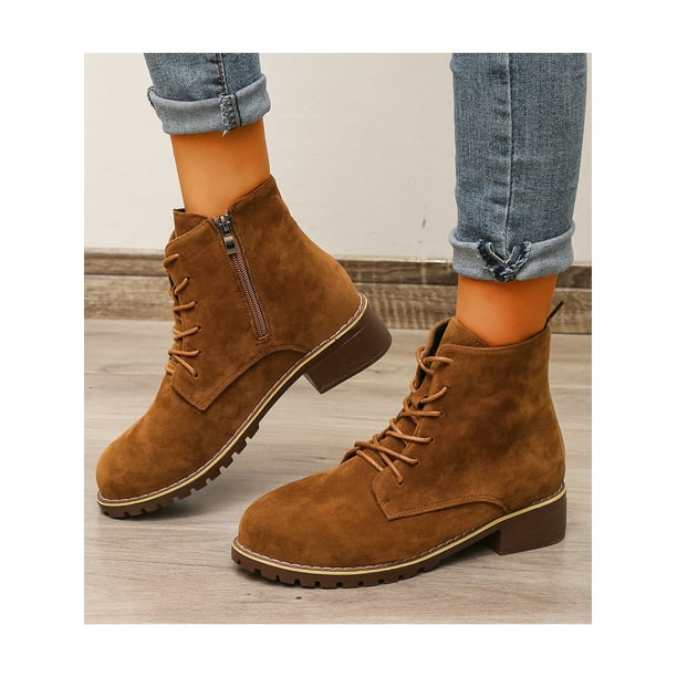 Oucaili Botas para mujer con cordones botines de tobillo botas