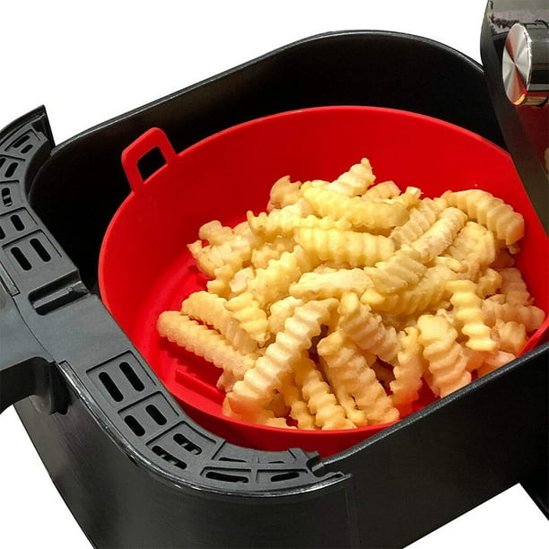 Inteprter Air Fryer Pot Silicona 2 en 1 Freidora de aire para hornear en el  hogar Cesta con base extraíble Herramientas y accesorios para hornear Rojo  L (19 CM)
