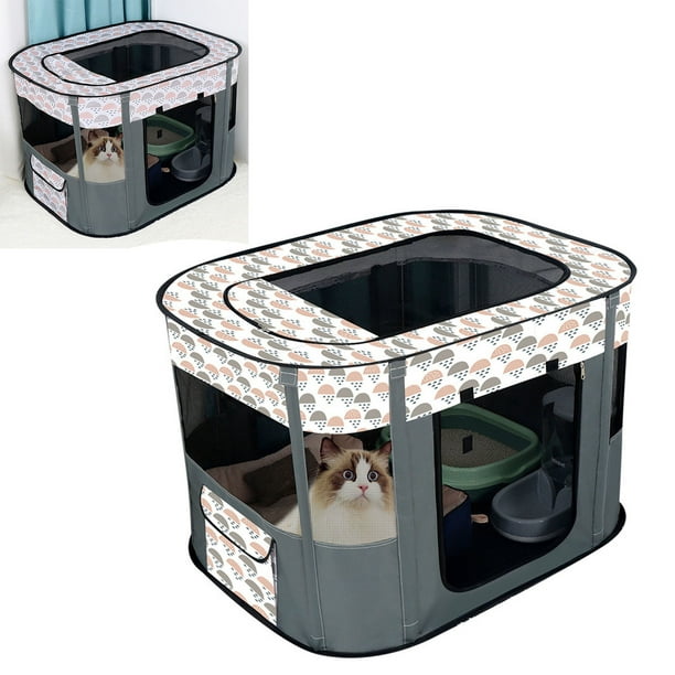 Casa plegable para gatos Tragaluz extraíble Sala de partos para gatos  transpirable Parque para perros para suministros para mascotas L 90x70x60cm  / 35.4x27.6x23.6in Gris